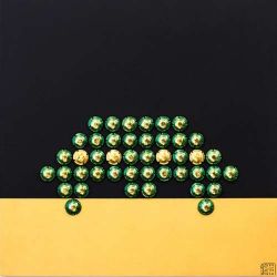 POP INVASOR Vaisseau 2017 Malvina Sauvage-POP INVASOR- Vaisseau-création 2017 acrylique/capsules sur cadre bois 50 x 50 cm